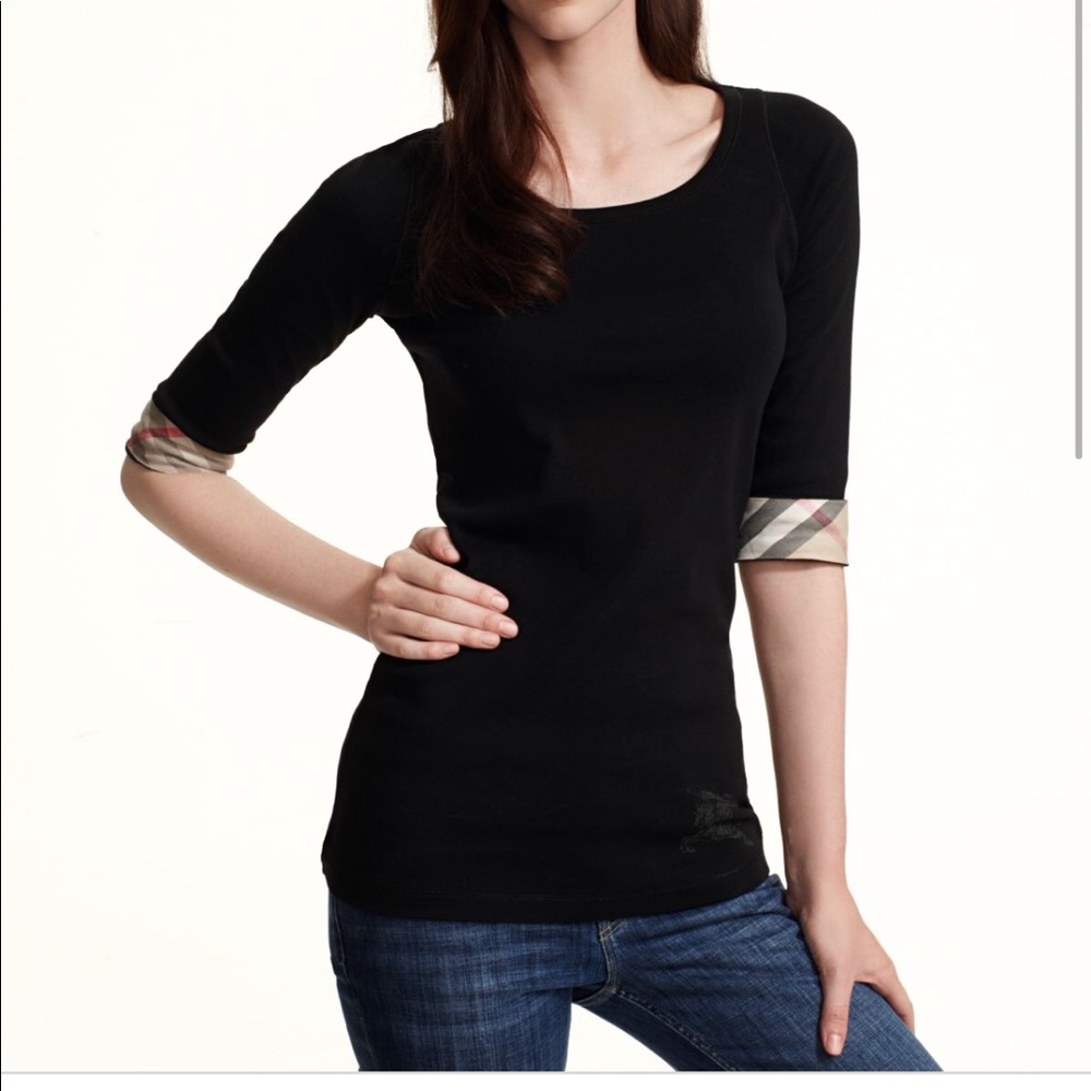 Burberry Brit check cuff 3/4 sleeve tee